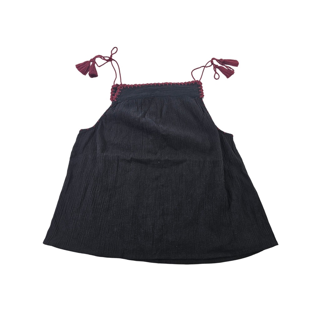 Cotton On Black Gauze Halter Top Crochet Trim‎ Tassels Womens L/G Cotton Linen